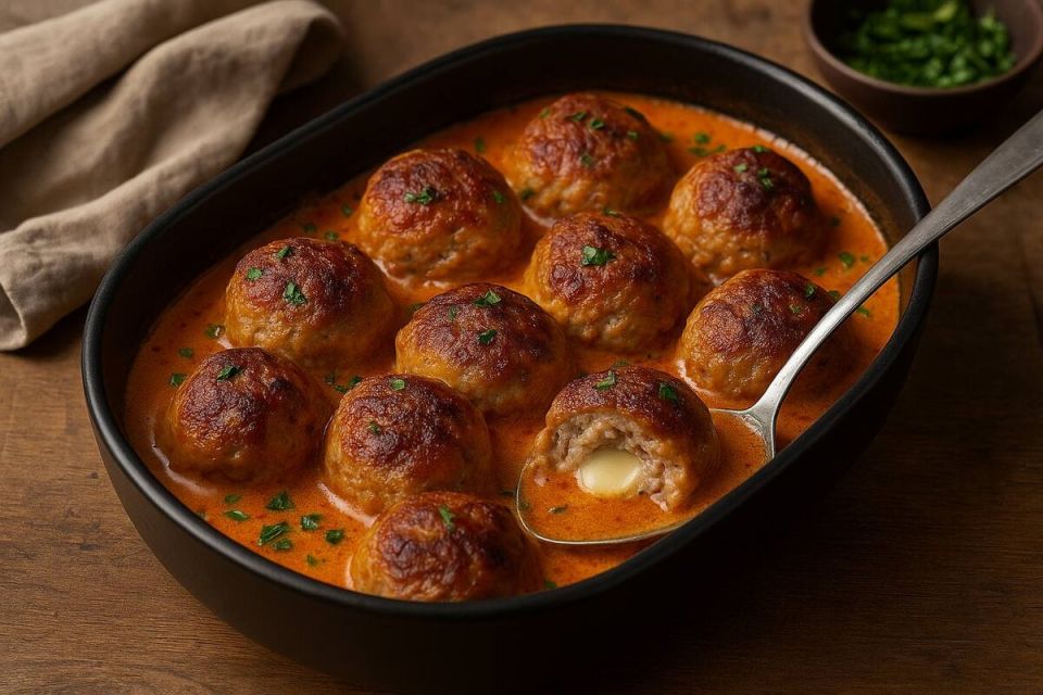 Тефтели в духовке с сыром и сливочно-томатным соусом