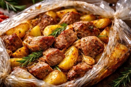 Вкусный семейный ужин: мясо по-деревенски в рукаве