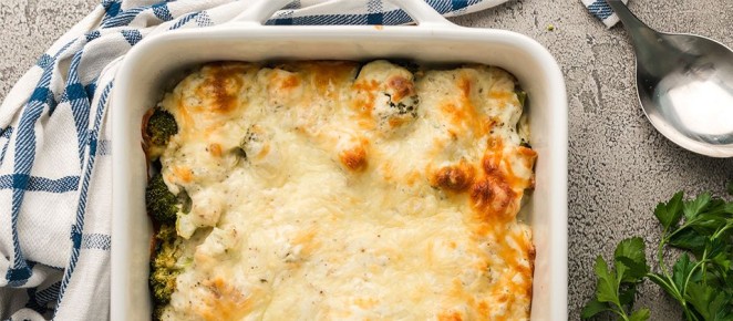 Сырная запеканка с брокколи и шпинатом