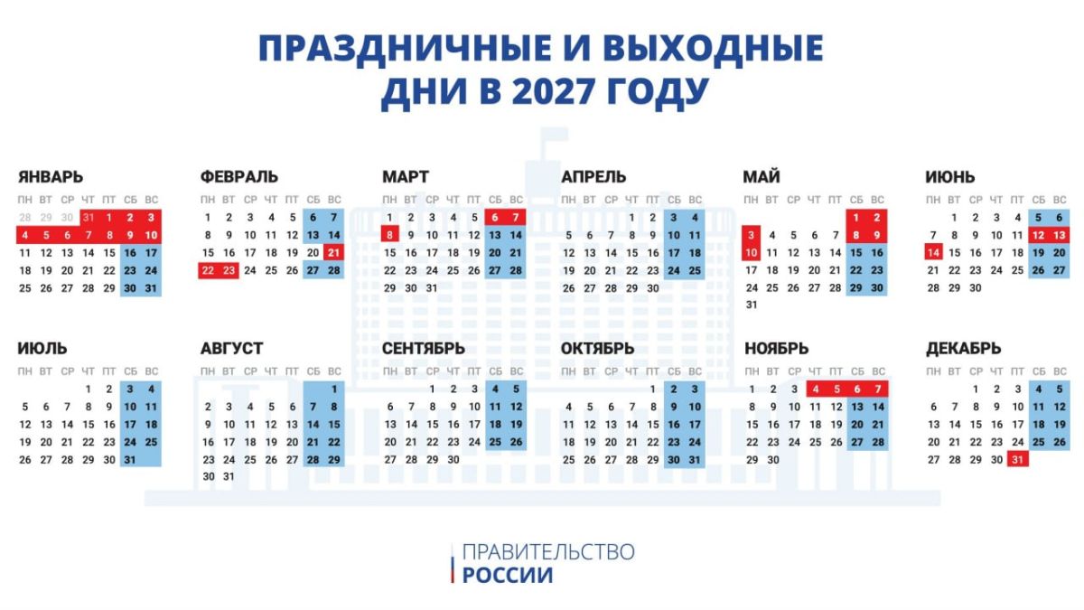 Известно, сколько и когда отдыхаем в 2027 году