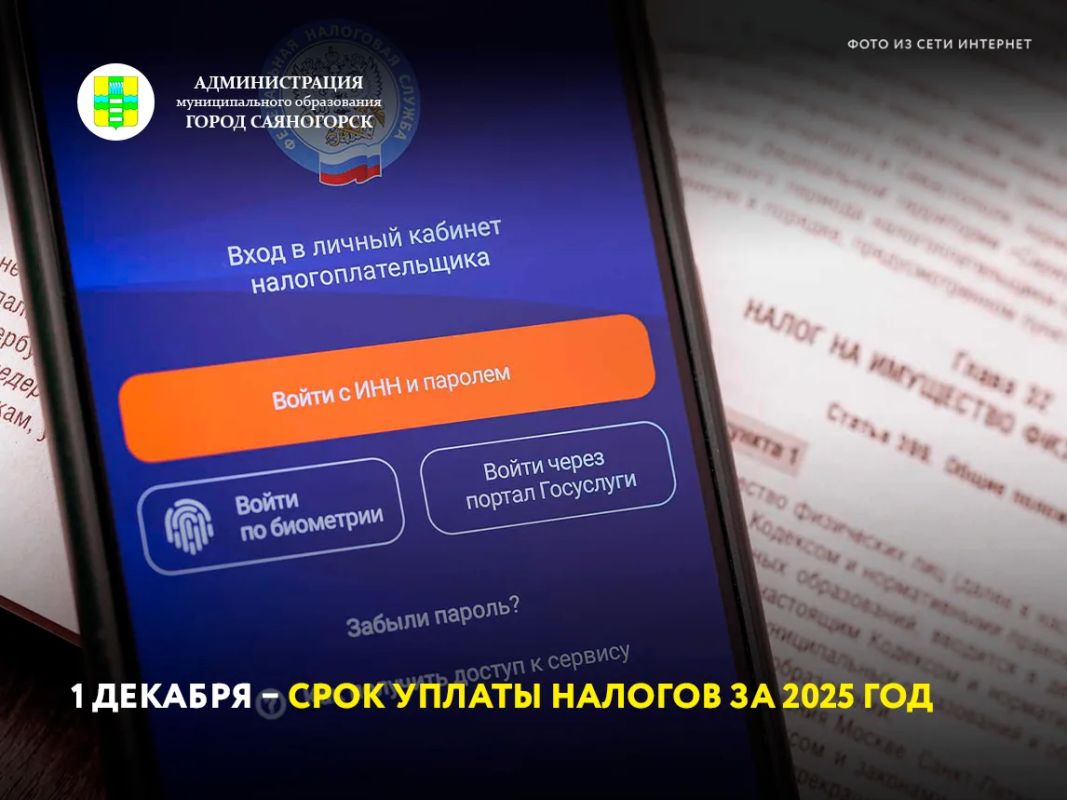 До 1 декабря необходимо оплатить транспортный, земельный, налог на имущество и на доходы физических лиц за 2025 год