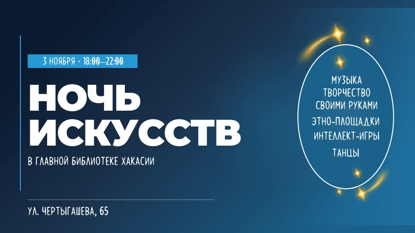 Более 40 мероприятий на 7 этажах: главная библиотека Хакасии представит масштабную программу Ночи искусств – 2026 3 ноября с 18:00 до 22:00